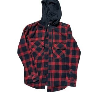 Original Use Fleece Black Red Checked XS Hooded Skater Hipster Streetwear Shirt